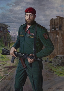 Офицер ордена Кутузова Краснознаменного 604 Центра Специального Назначения «Витязь» Федеральной Службы Войск Национальной Гвардии РФ, участник специальной военной операции лейтенант Макеев Лев Андреевич. Холст, масло. 2025 г.